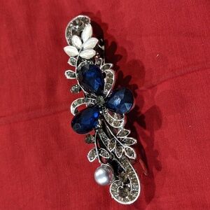 Elegant Blue and Gold Floral Hair Clip